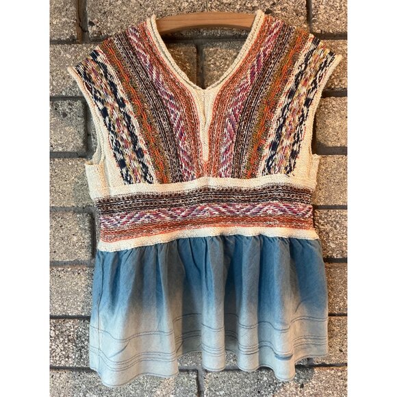 Pilcro XS Hand-Knit Multi-Color Top With Blue Ombre Hem - Picture 7 of 9